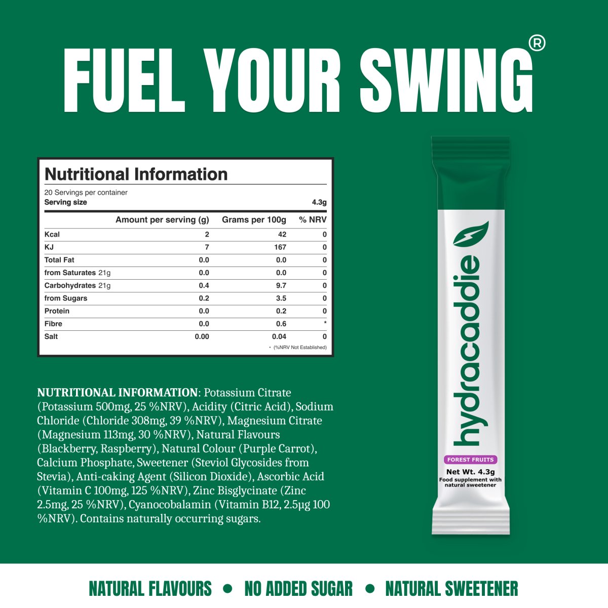 Hydracaddie Electrolyte Sachets Nutritional Information